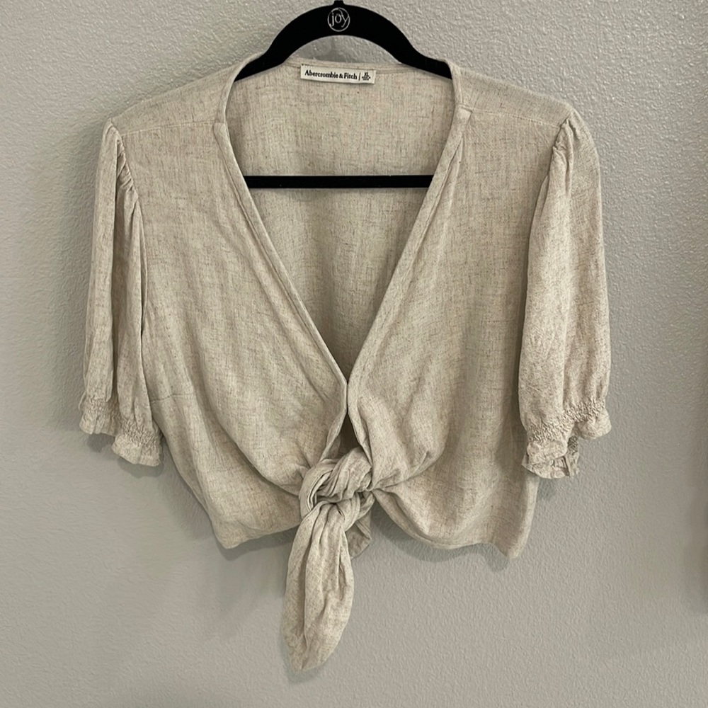 Linen Blend Crop Blouse